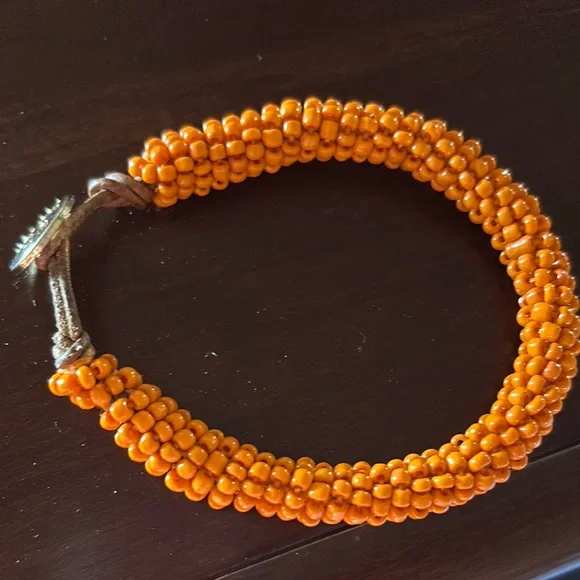 Tory Burch Gold and Orange Beaded Bracelet with Textured Design  authentic - Picture 3 of 3